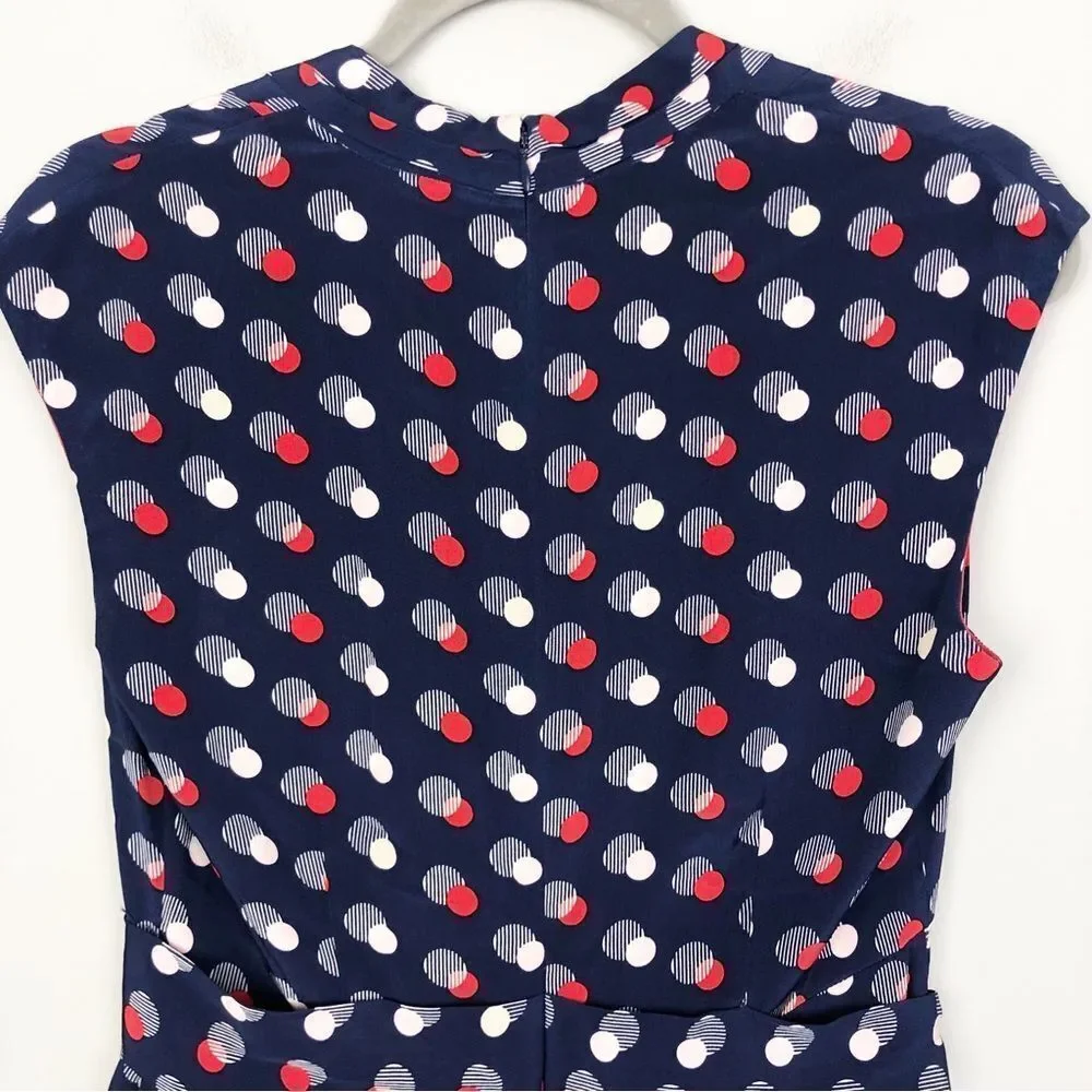 KATE SPADE | Villa Polka Dot Faux Wrap Silk Dress Blue Red Women’s Size 8